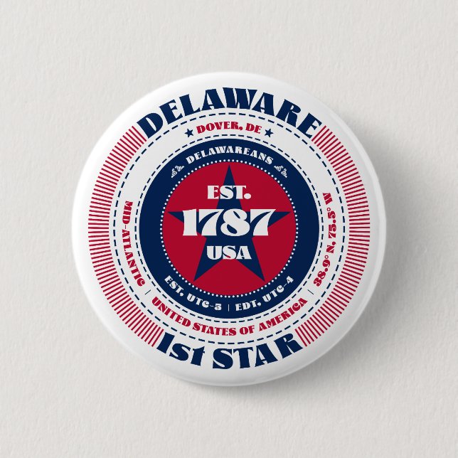 Patriotisk Delaware-cirkel med statsdetaljer Knapp (Framsida)