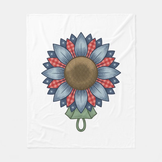 Patriotisk Denim Solros Ornament Vintage Fleecefilt (Framsidan)