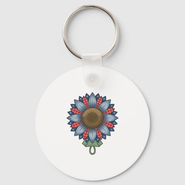 Patriotisk Denim Solros Ornament Vintage Nyckelring (Framsida)