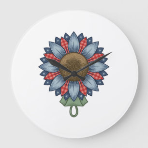 Patriotisk Denim Solros Ornament Vintage Stor Klocka