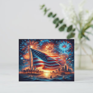 Patriotisk design med amerikansk flagga och New Yo Helg Vykort