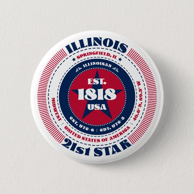 Patriotisk design med fakta om Illinois Knapp (Framsida)