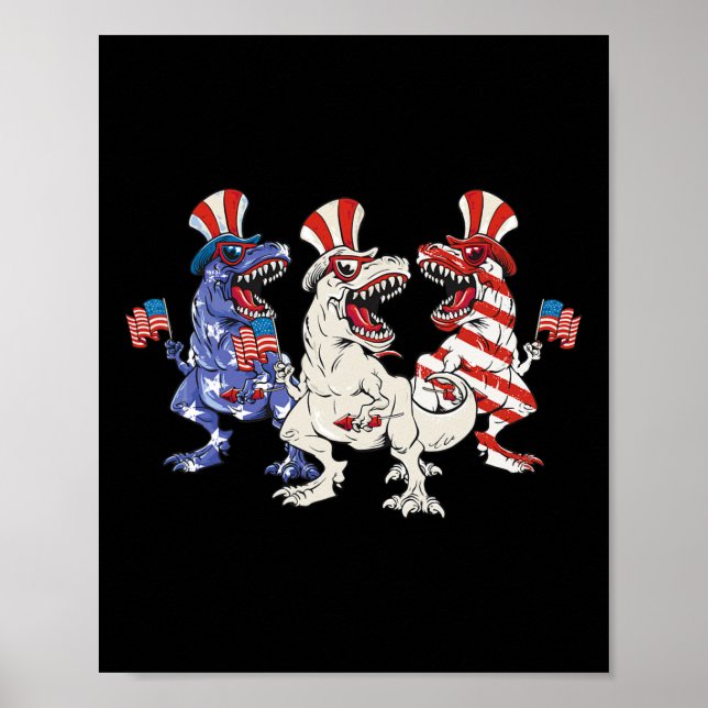 Patriotisk dinosaur 4 juli USA Småbarn Barn Ame Poster (Framsidan)