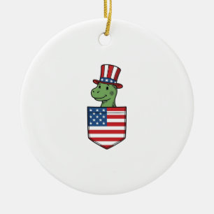 Patriotisk Dinosaur Ficka Vintage Tröja Design_1 Julgransprydnad Keramik