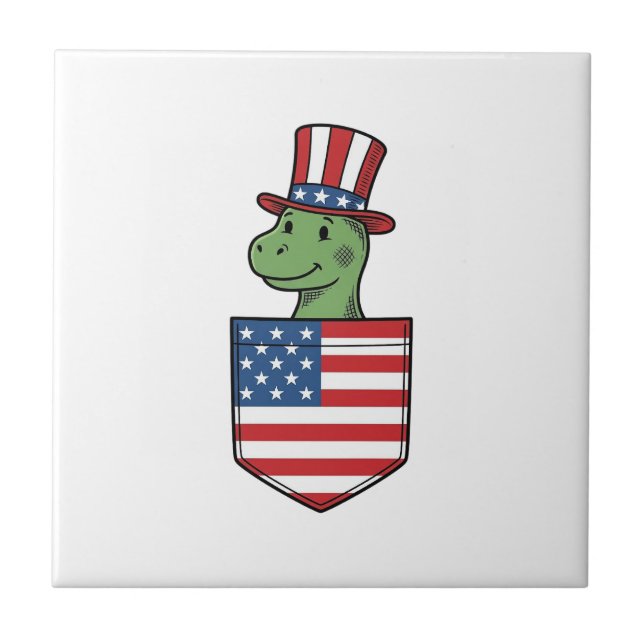 Patriotisk Dinosaur Ficka Vintage Tröja Design_1 Kakelplatta (Framsidan)