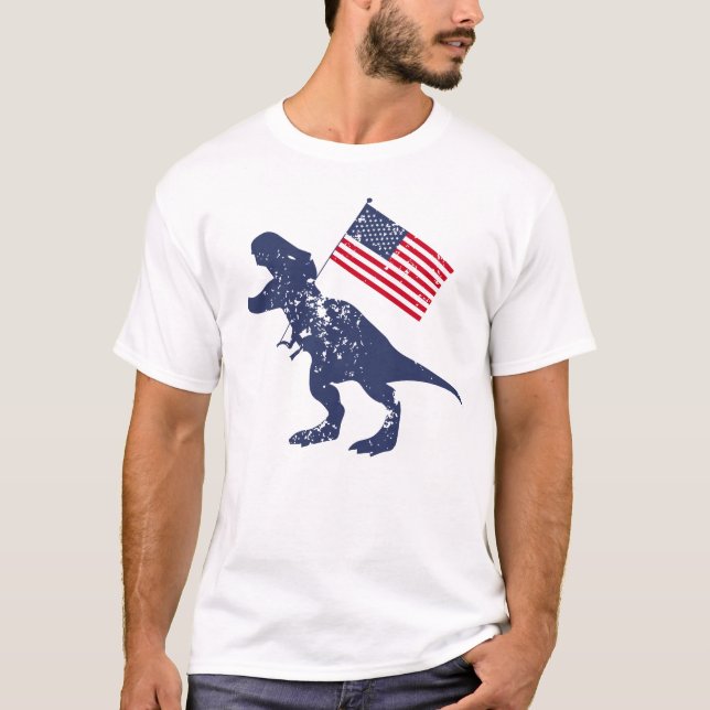 Patriotisk Dinosauramerikan USA 4th av den Juli T Shirt (Framsida)