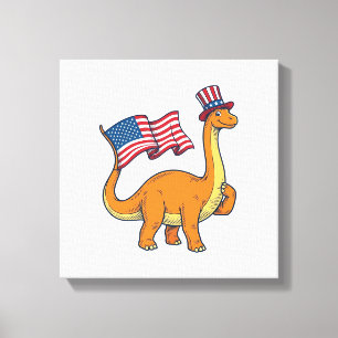Patriotisk Dinosaurie Flagga Vintage Gravyr T-Shir Canvastryck
