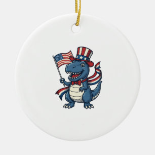 Patriotisk Dinosaurie Vintage Vektor Tröja Design_ Julgransprydnad Keramik