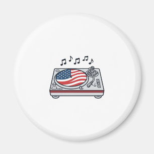 Patriotisk DJ Skivspelare Musik Vintage T-Shirt De Magnet