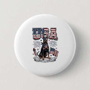 Patriotisk Doberman USA Vintage Gravyr T-Shirt Des Knapp