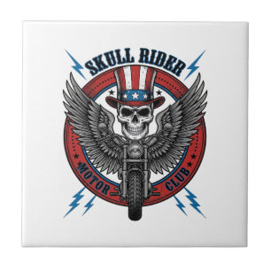 Patriotisk Dödskalle Motorcykel Örn Vintage Kakelplatta