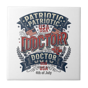 Patriotisk Doktor 4:e Juli Vintage T-Shirt Design_ Kakelplatta