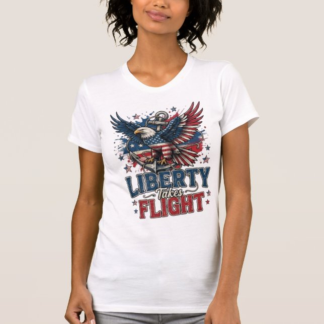 Patriotisk Eagle T-shirt – Amerikansk flagga Vitör (Framsida)