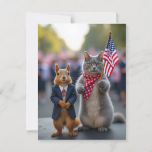 Patriotisk ekorre och katt vykort