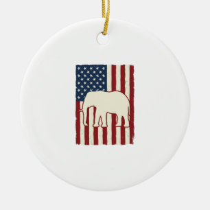 Patriotisk Elefantflagga Vintage Vector Design_1 Julgransprydnad Keramik
