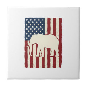 Patriotisk Elefantflagga Vintage Vector Design_1 Kakelplatta