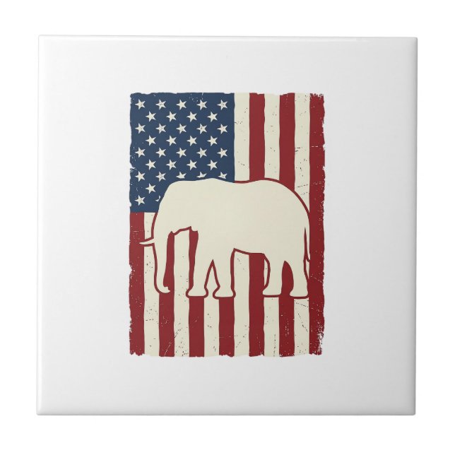 Patriotisk Elefantflagga Vintage Vector Design_1 Kakelplatta (Framsidan)