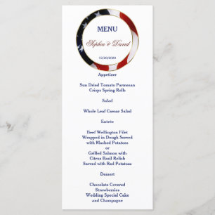 Patriotisk, Elegant USA flagga Guld Bröllop Menu Meny