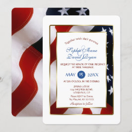 Patriotisk, Elegant USA flagga Guld Ram Bröllop Inbjudningar