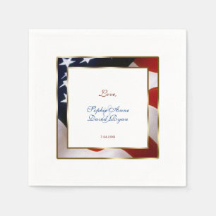 Patriotisk, Elegant USA flagga Guld Ram Bröllop Pappersservett