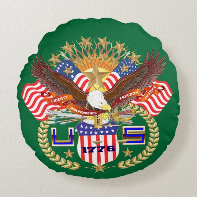 Patriotisk eller veteransk vy om design rund kudde (Framsidan)