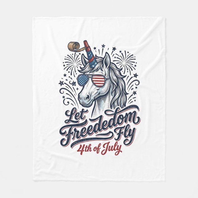 Patriotisk Enhörning 4:e Juli Frihet Flyg Tröja_1 Fleecefilt (Framsidan)