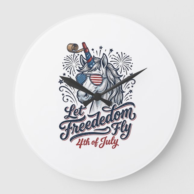 Patriotisk Enhörning 4:e Juli Frihet Flyg Tröja_1 Stor Klocka (Framsida)