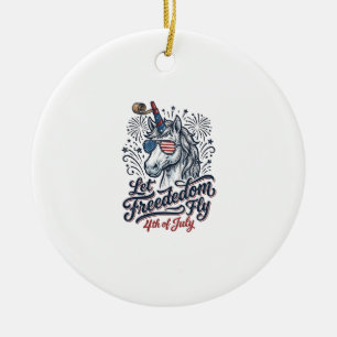 Patriotisk Enhörning 4:e Juli Frihet Flygande Tröj Julgransprydnad Keramik