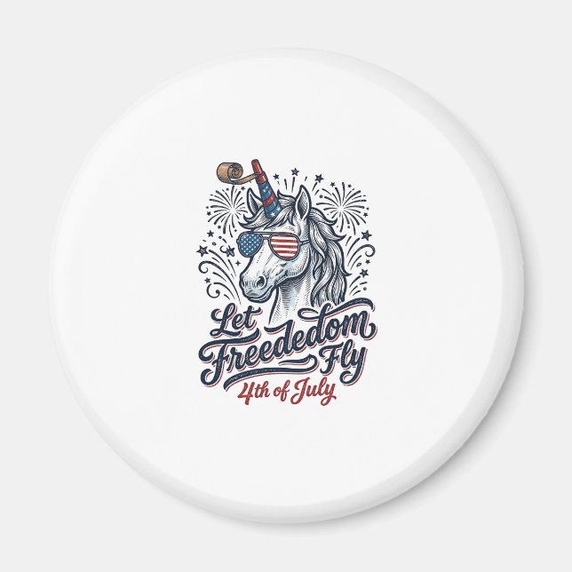 Patriotisk Enhörning 4:e Juli Frihet Flygande Tröj Magnet (Framsidan)