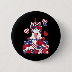 Patriotisk Enhörning 4:e Juli USA Amerikansk Flagg Knapp