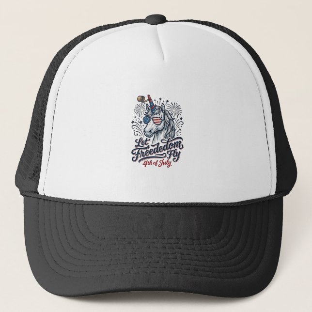 Patriotisk Enhörning 4 juli Frihet Flygande Tröja_ Keps (Framsida)