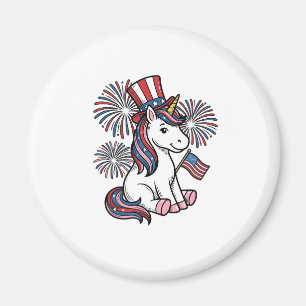 Patriotisk Enhörning Fyrverkeri T-Shirt Design_1 Magnet