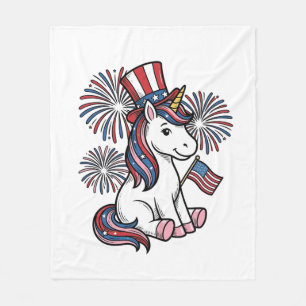 Patriotisk Enhörning Fyrverkeri Tröja Design_1 Fleecefilt
