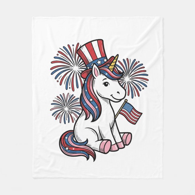 Patriotisk Enhörning Fyrverkeri Tröja Design_1 Fleecefilt (Framsidan)