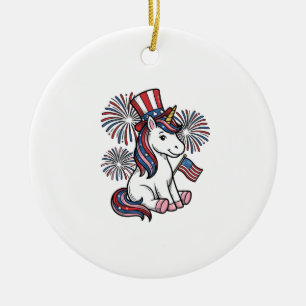 Patriotisk Enhörning Fyrverkeri Tröja Design_1 Julgransprydnad Keramik