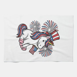 Patriotisk Enhörning Fyrverkeri Tröja Design_1 Kökshandduk