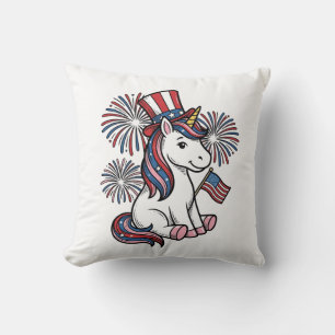 Patriotisk Enhörning Fyrverkeri Tröja Design_1 Kudde