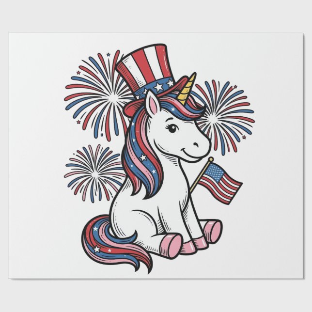 Patriotisk Enhörning Fyrverkeri Tröja Design_1 Presentpapper (Platt)