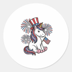 Patriotisk Enhörning Fyrverkeri Tröja Design_1 Runt Klistermärke