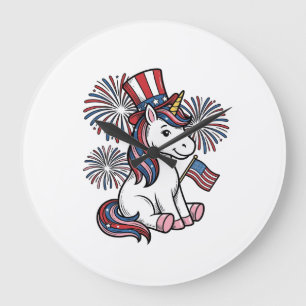 Patriotisk Enhörning Fyrverkeri Tröja Design_1 Stor Klocka