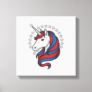 Patriotisk Enhörning Vintage Gravyr Vektor Design_ Canvastryck
