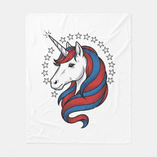 Patriotisk Enhörning Vintage Gravyr Vektor Design_ Fleecefilt