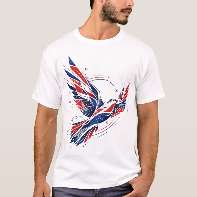 Patriotisk Fågel Grafisk T-Shirt Röd Vit Blå (Framsida)