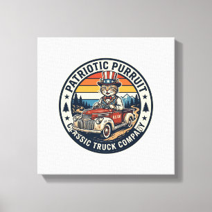 Patriotisk Farbror Sam Katt Retro Solnedgång T-Shi Canvastryck