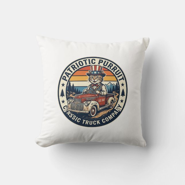 Patriotisk Farbror Sam Katt Retro Solnedgång T-Shi Kudde (Framsida)