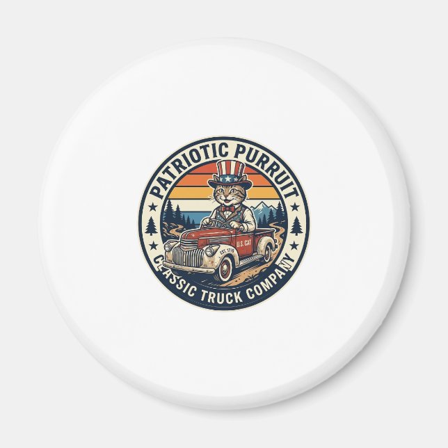 Patriotisk Farbror Sam Katt Retro Solnedgång T-Shi Magnet (Framsidan)