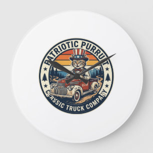 Patriotisk Farbror Sam Katt Retro Solnedgång T-Shi Stor Klocka