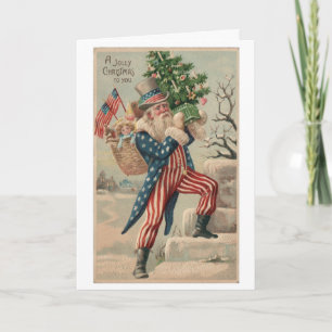 Patriotisk farbror Sam vintage julkort Helgkort