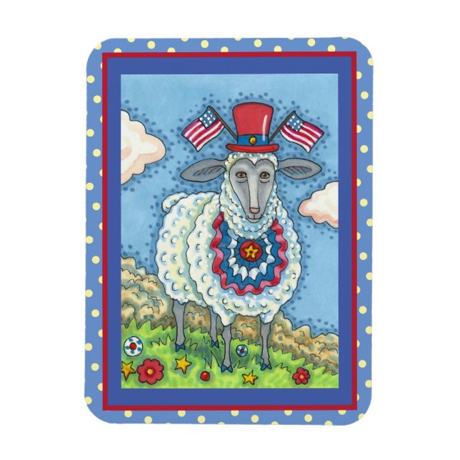 PATRIOTISK FJÄRDE JULI SHEEP, FÄNGELSEFJÄRDE, FÄRD MAGNET (Vertikal)