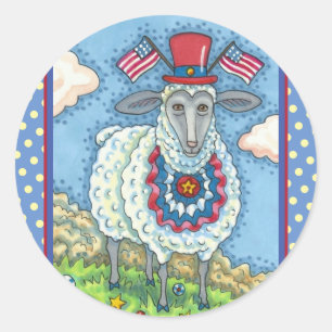 PATRIOTISK FJÄRDE JULI SHEEP, FÄNGELSEFJÄRDE, FÄRD RUNT KLISTERMÄRKE